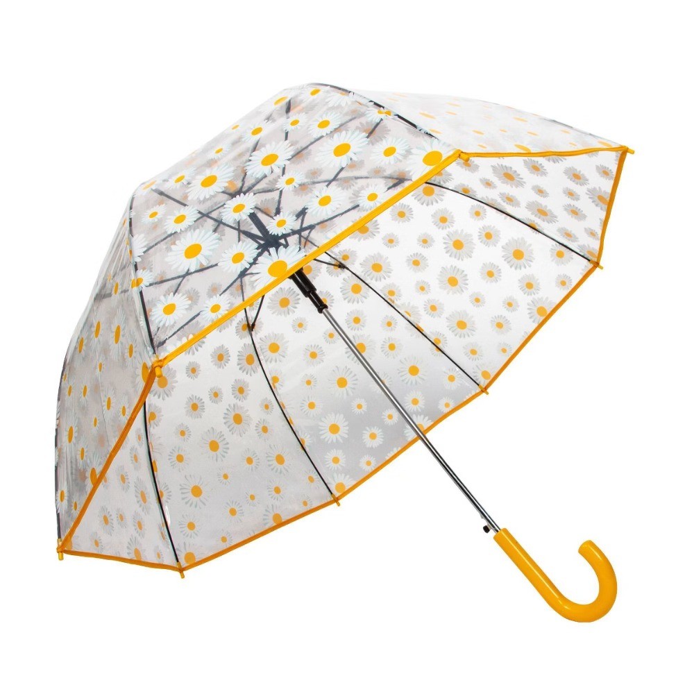 Bubble Daisy Bell Bubble Umbrella – Clear: Auto-Open, Plastic Handle, Floral