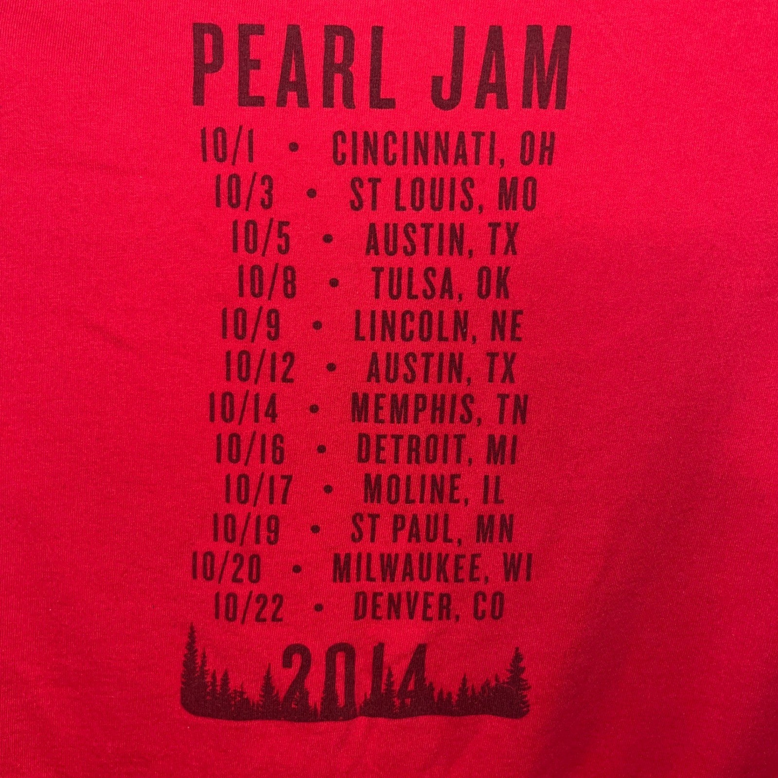 Pearl Jam 2014 Fall Tour Concert Graphic T-Shirt Red Mens Large Spectra USA