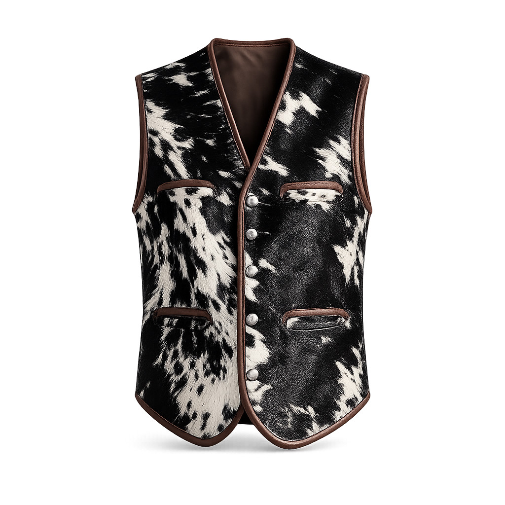 Women’s Motorcycle Cowhide Vest Real Hair-On Leather Waistcoat USA Cowgirl Black