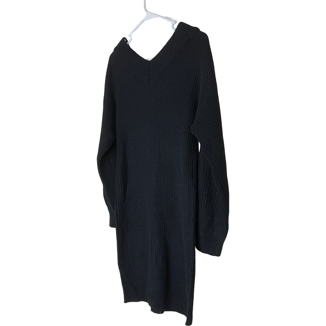 Full Circle Trends Black Double V Shaker Stitch Sweater Dress J3B2089S Large NWT