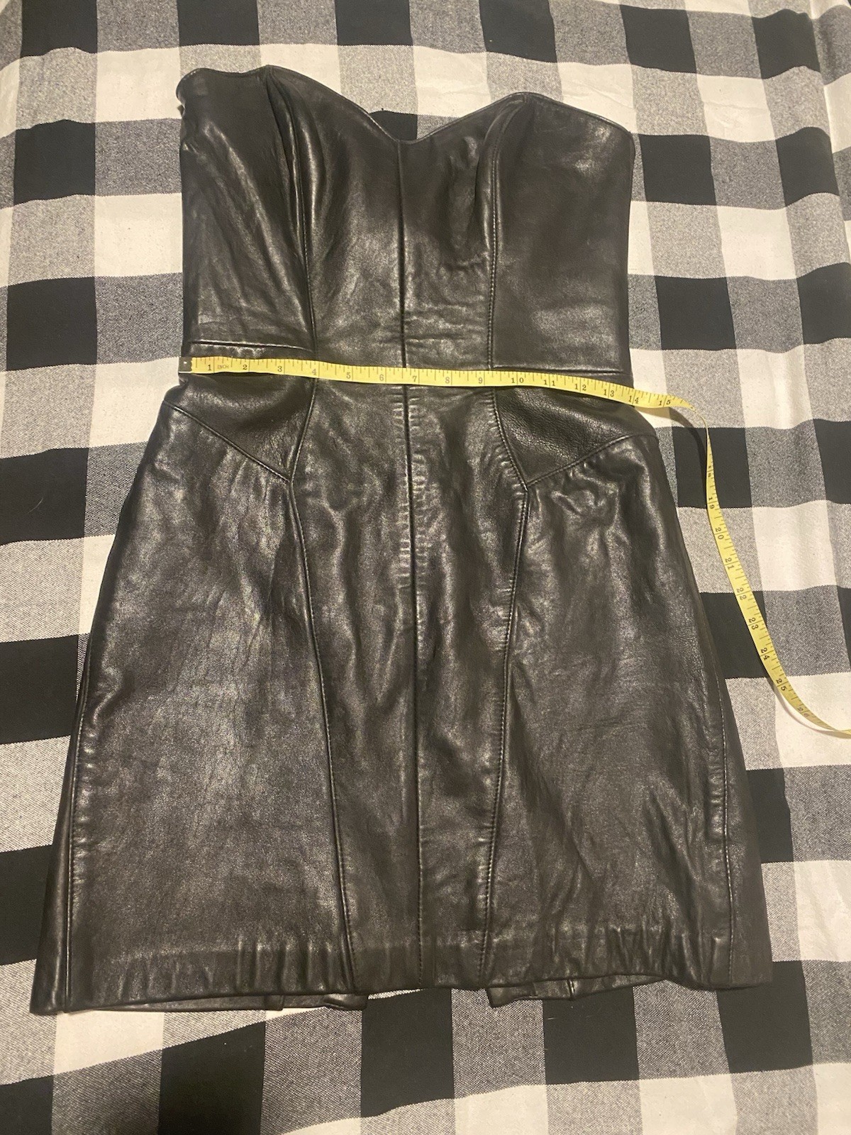 Bermans Black Leather Strapless Sweetheart Sheath Dress Knee Length Size 12