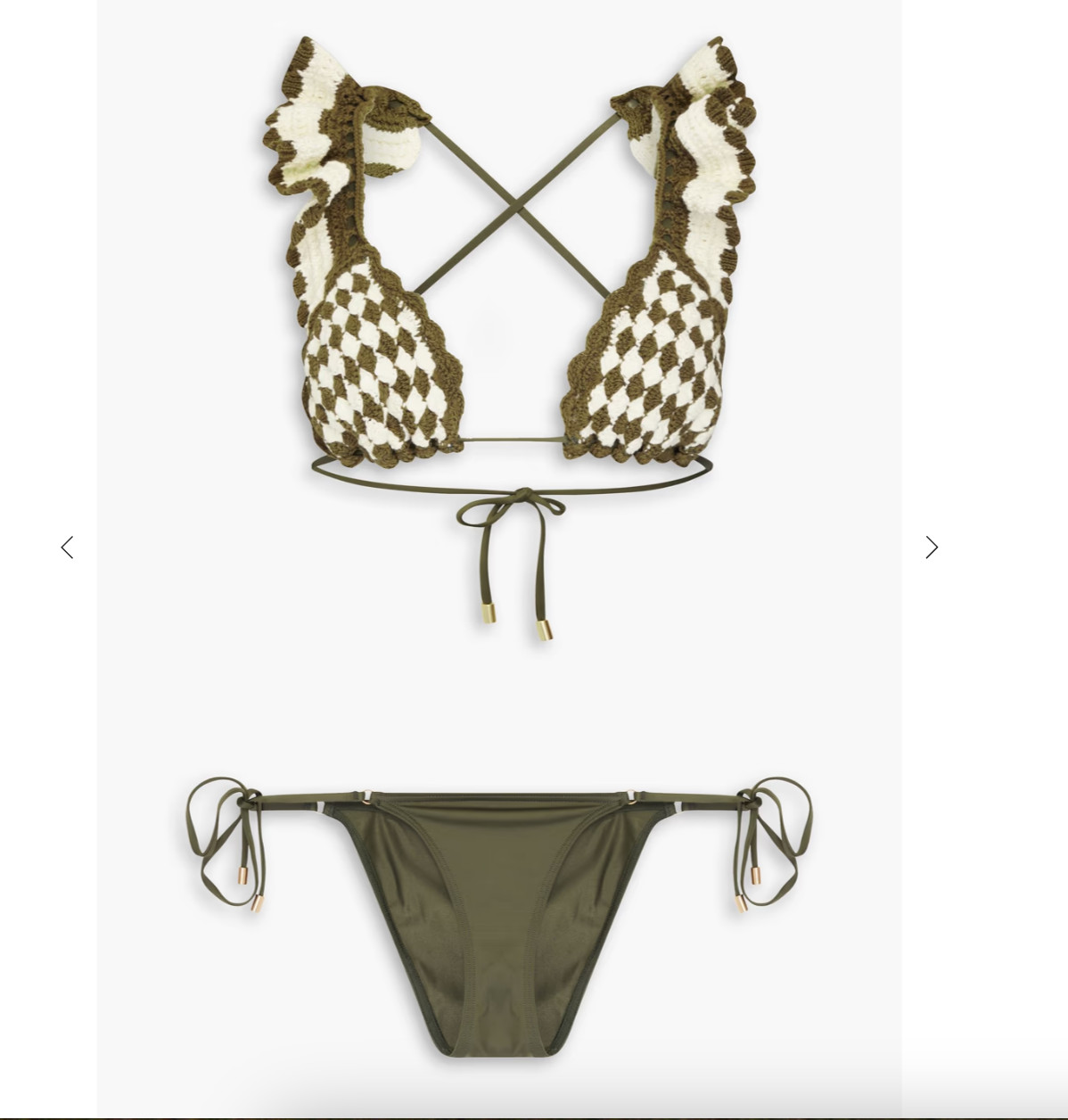 ZIMMERMANN Ruffled crocheted cotton triangle bikini and Olive bikini bottoms
