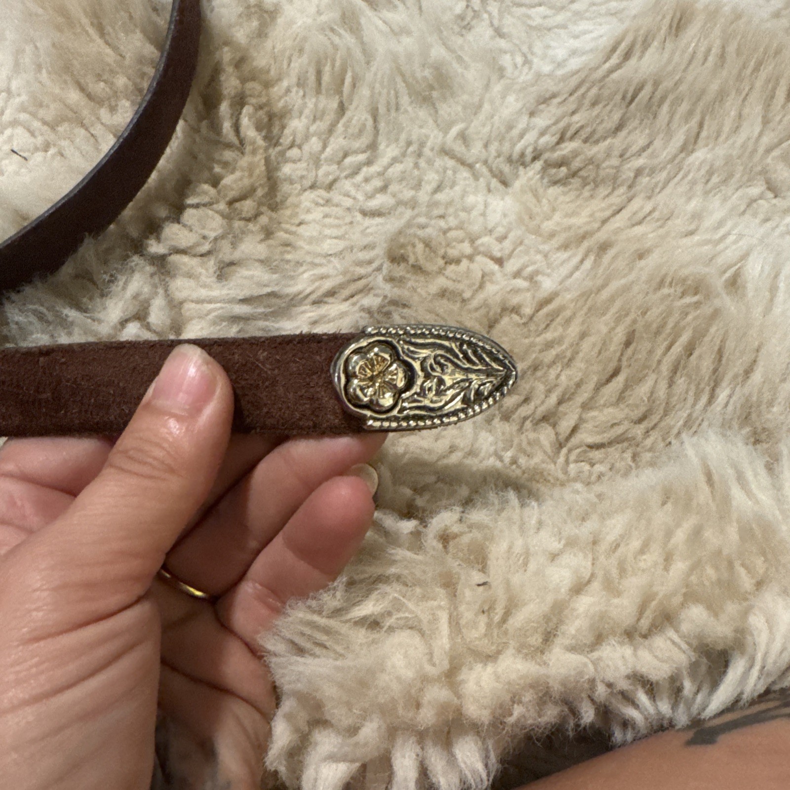 Vintage Brown Leather Belt with Silver and Gold Medallion Accents Size small
