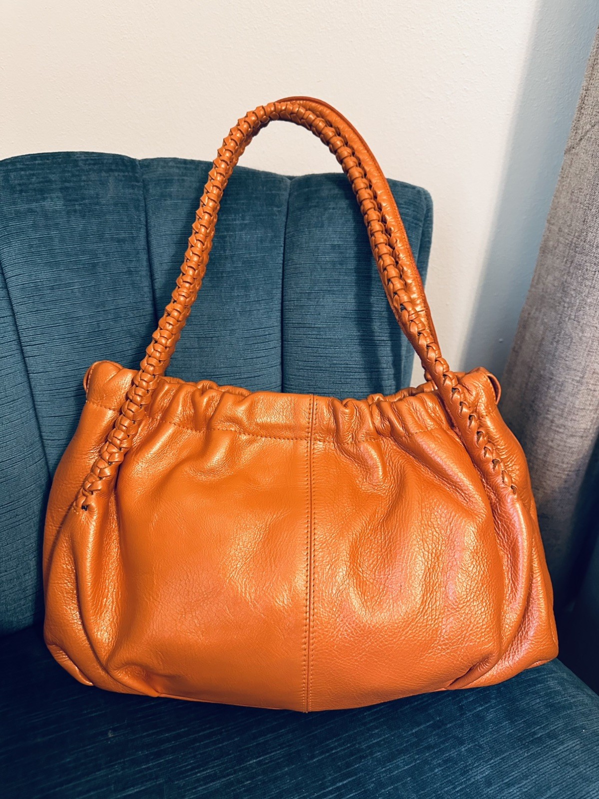 Paolo Masi Genuine Leather Made In Italy Shoulder Bag Handbag Purse Orange