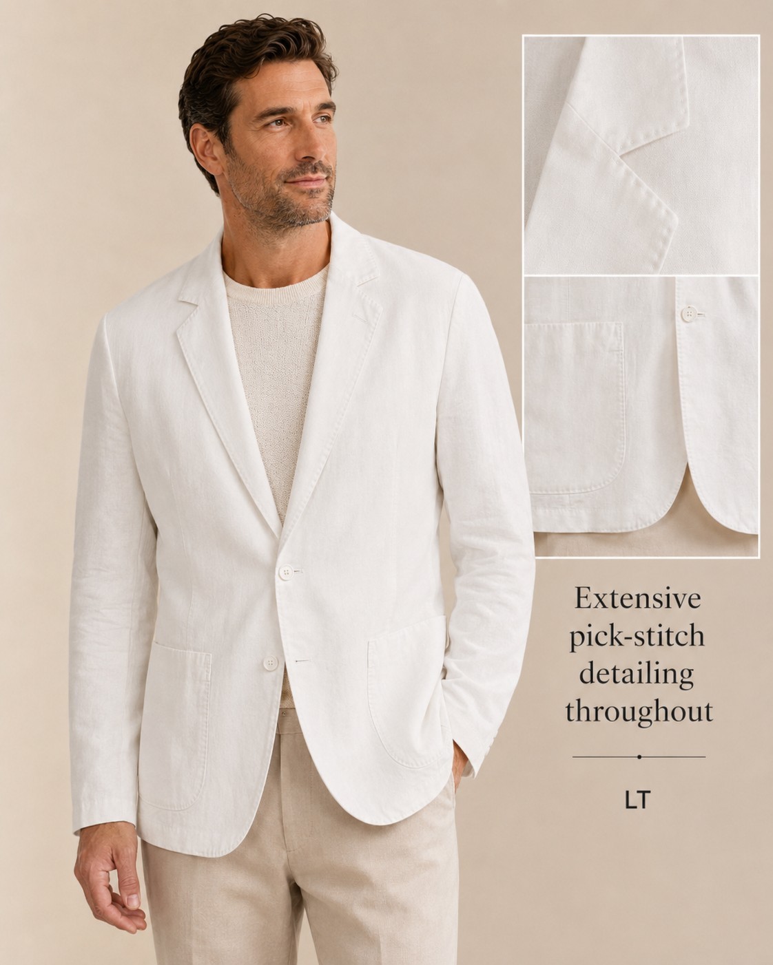 Baird McNutt Murano White Linen Blend Blazer Jacket Mens LT Pick Detail