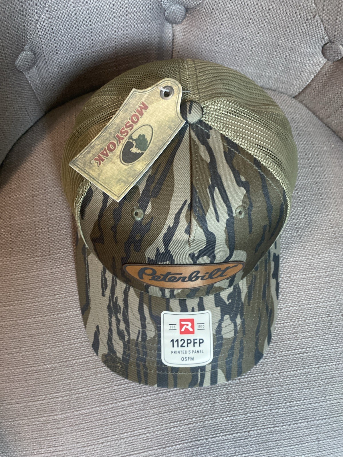 mossy oak Bottomland peterbilt richardson 112 Snapback Trucker Hat leather