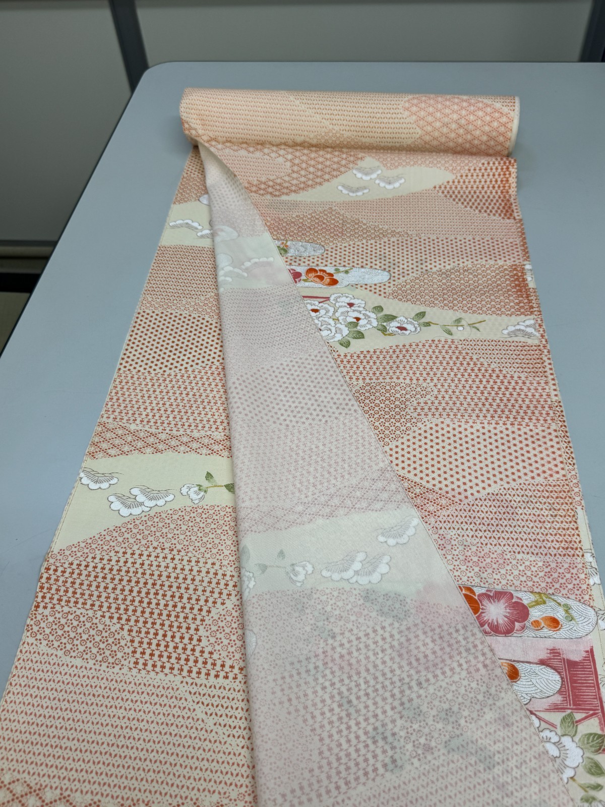 Japanese Vintage Kimono Fabric cloth Boro Wool Pink tradition 35.4×14.5 in