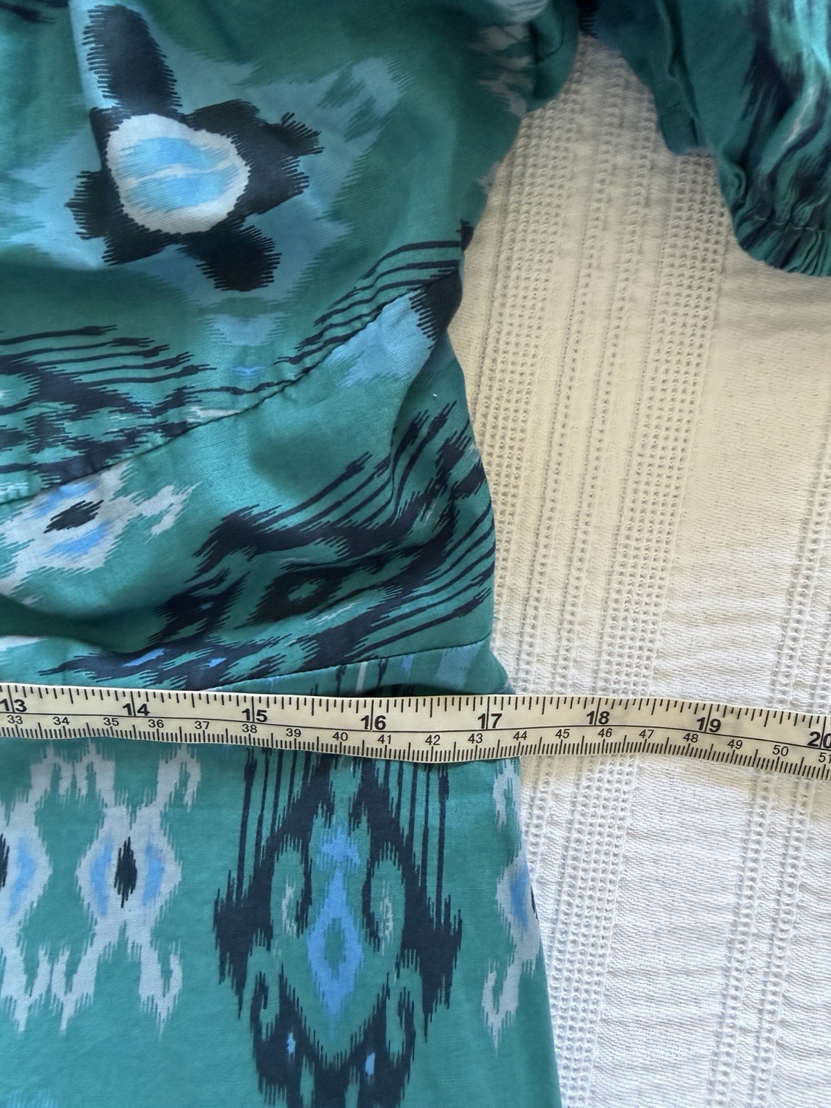 Marks & Spencer Teal Blue Green Puff Sleeve Midi Dress Size 14 Cotton Tiered