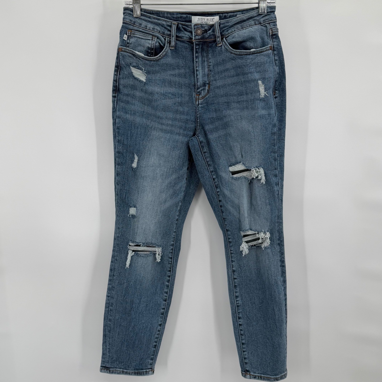 Judy Blue Distressed Slim Fit Medium Wash Denim Jeans Size 7/28 Blue Tapered Leg