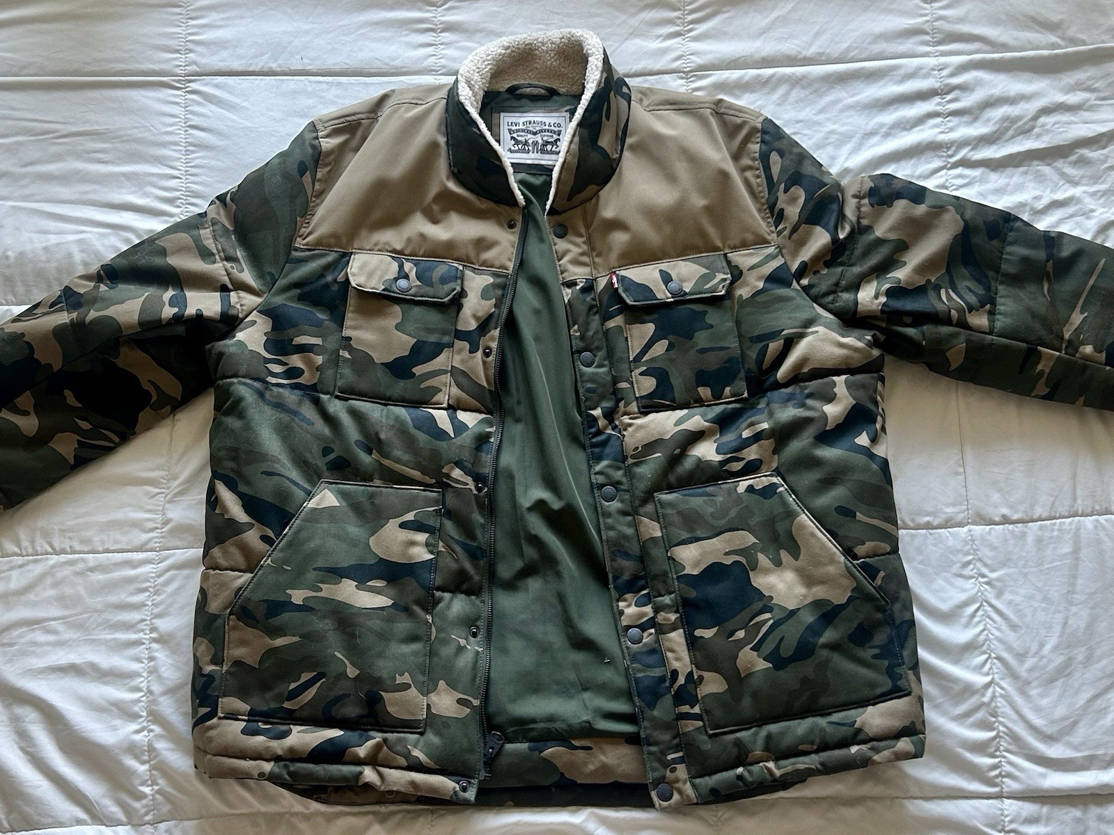 Levi Strauss & Co. Men’s Camo Sherpa Lined Lightweight Jacket Zip/Button XXL VTG