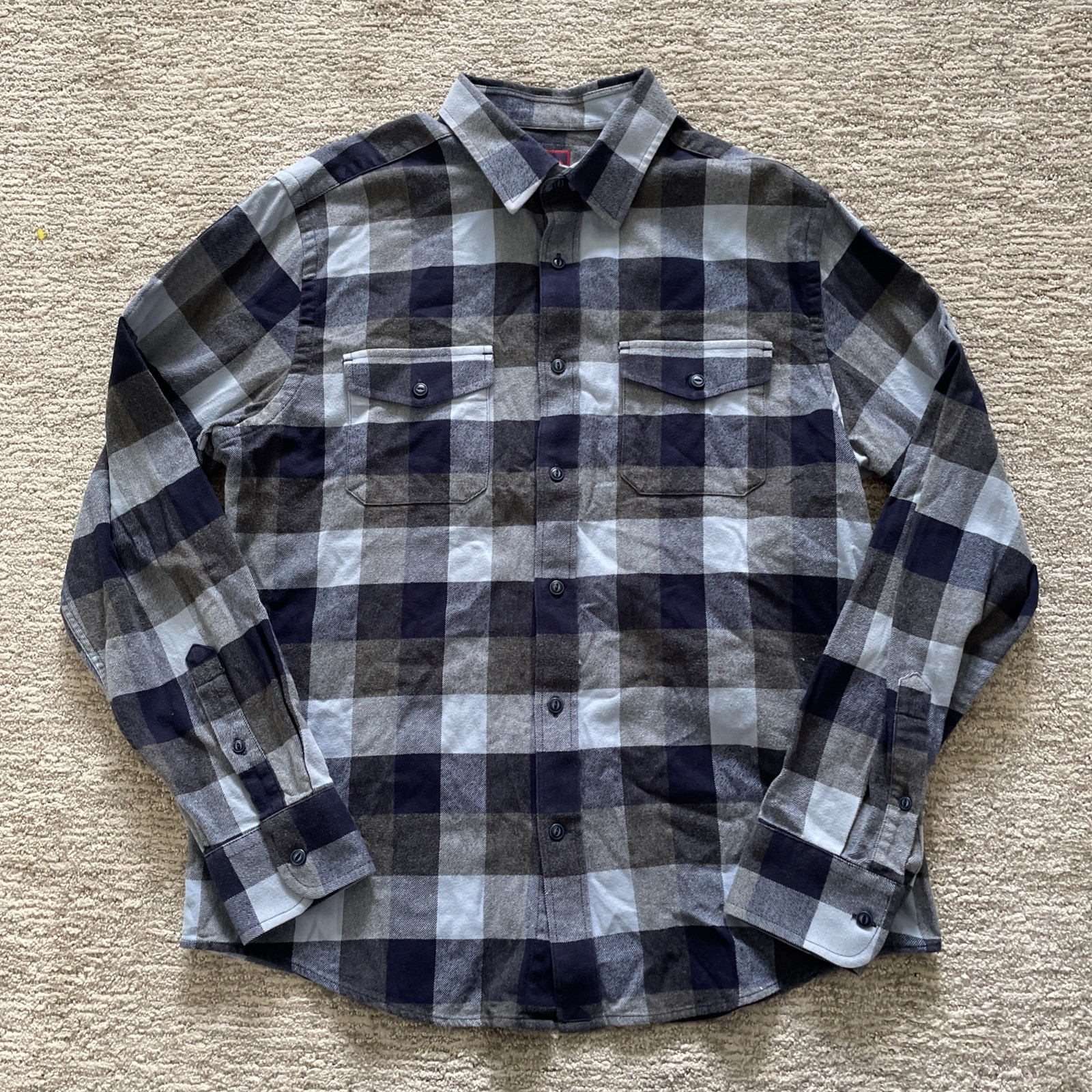 UNTUCKit Piron Flannel Shirt Men’s L Blue Plaid Slim Fit 100% Cotton Flap Pocket