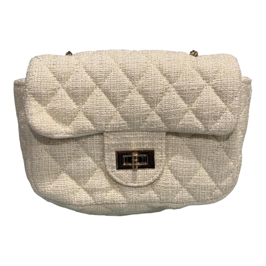 Forever 21 Crossbody Bag Purse Womens Small White Quilted Chain Strap Evening
