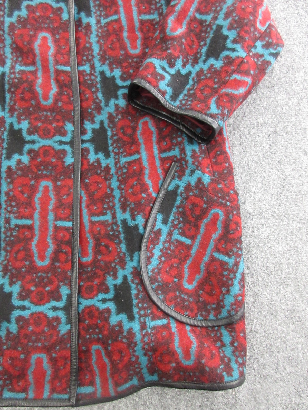 Cartonnier Coat Womens Large Red Tribal Geometric Buckle Wool Pockets Lined