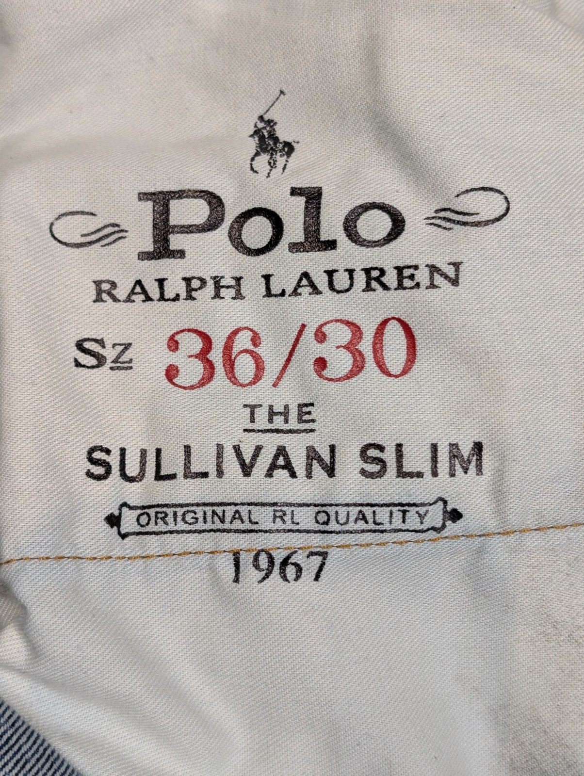 Polo Ralph Lauren Sullivan Medium Blue Acid Wash Men’s 36×30 Denim Jeans