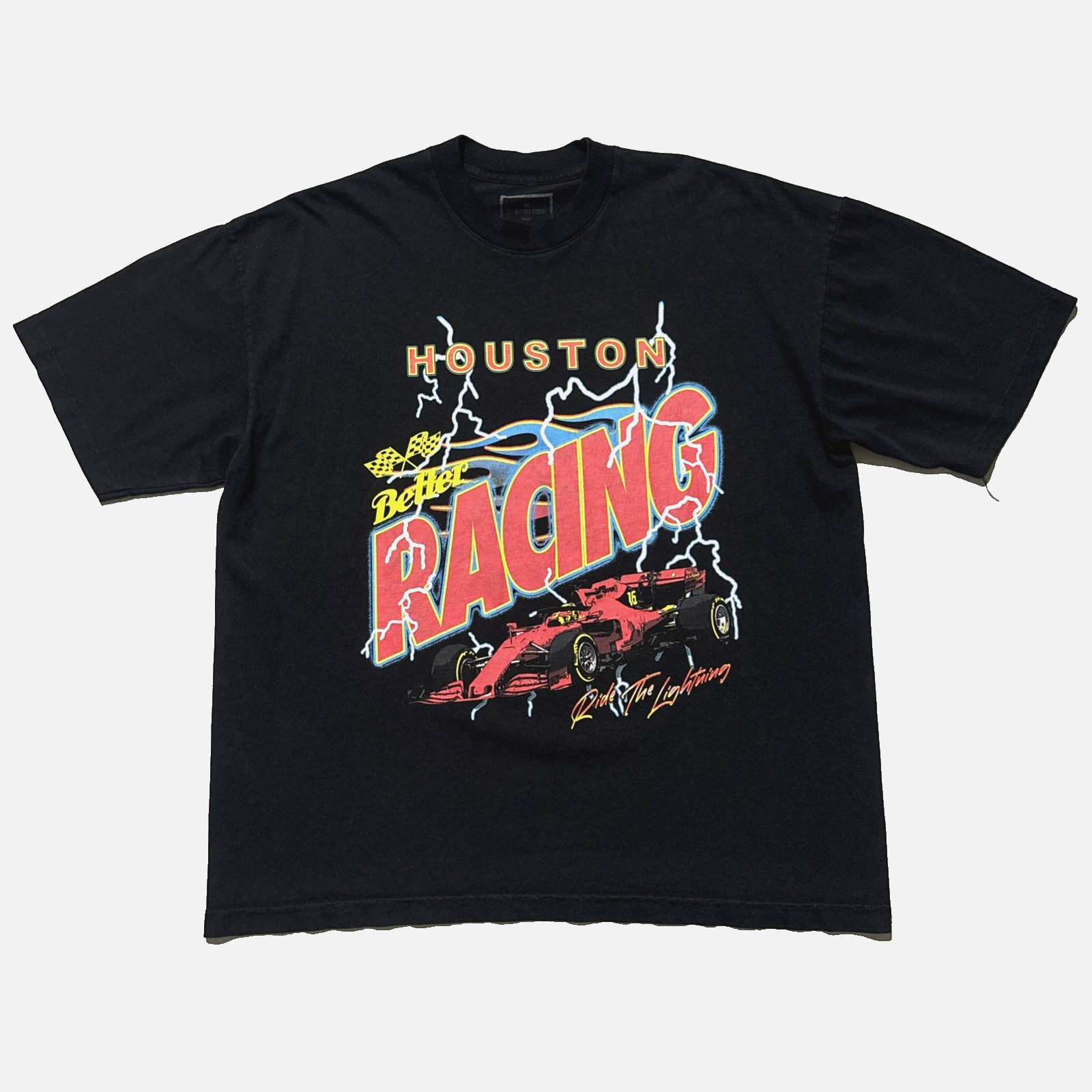 Vintage Style Houston Racing Nascar Lightning Graphic T-Shirt XL Black Y2K