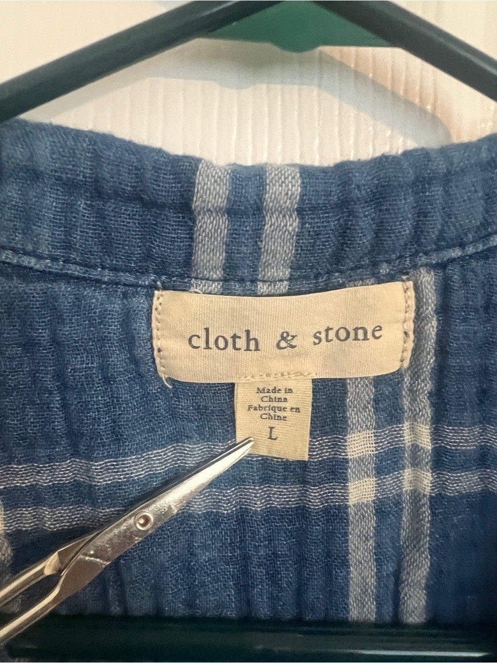 Cloth & Stone Blue Plaid Gauze Cotton Button Up Shirt Women’s Large