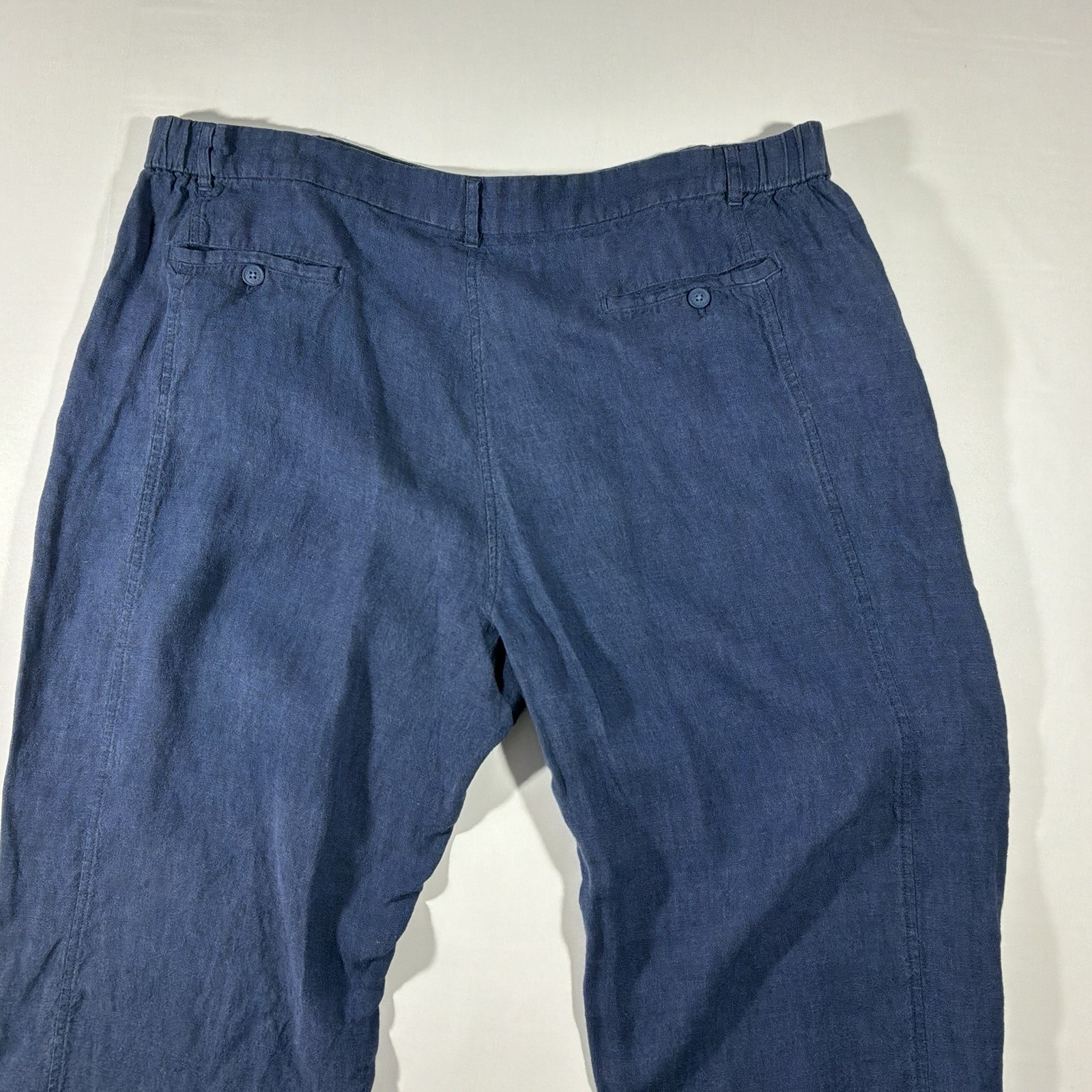 Poetry Blue Linen/Cotton Woven Pants Relaxed Tapered Ankle Mid Rise US 18