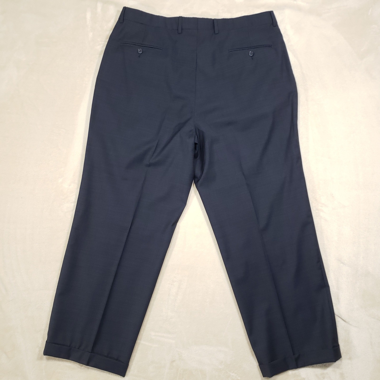 Jack Victor Suit Mens 44R 38W Navy Blue Wool Loreto Two Button Pleated Cuffed