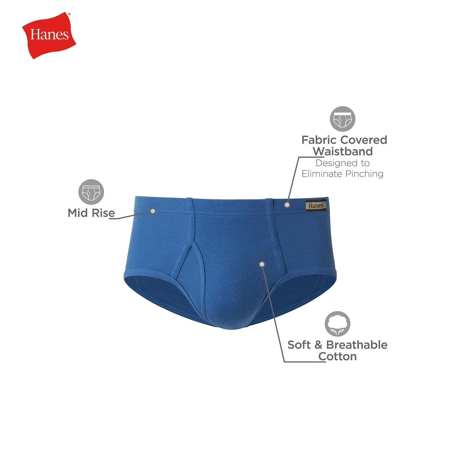 Hanes Men’s Pack, Mid-Rise Briefs, Stretch Large, Assorted Solids 6-pack
