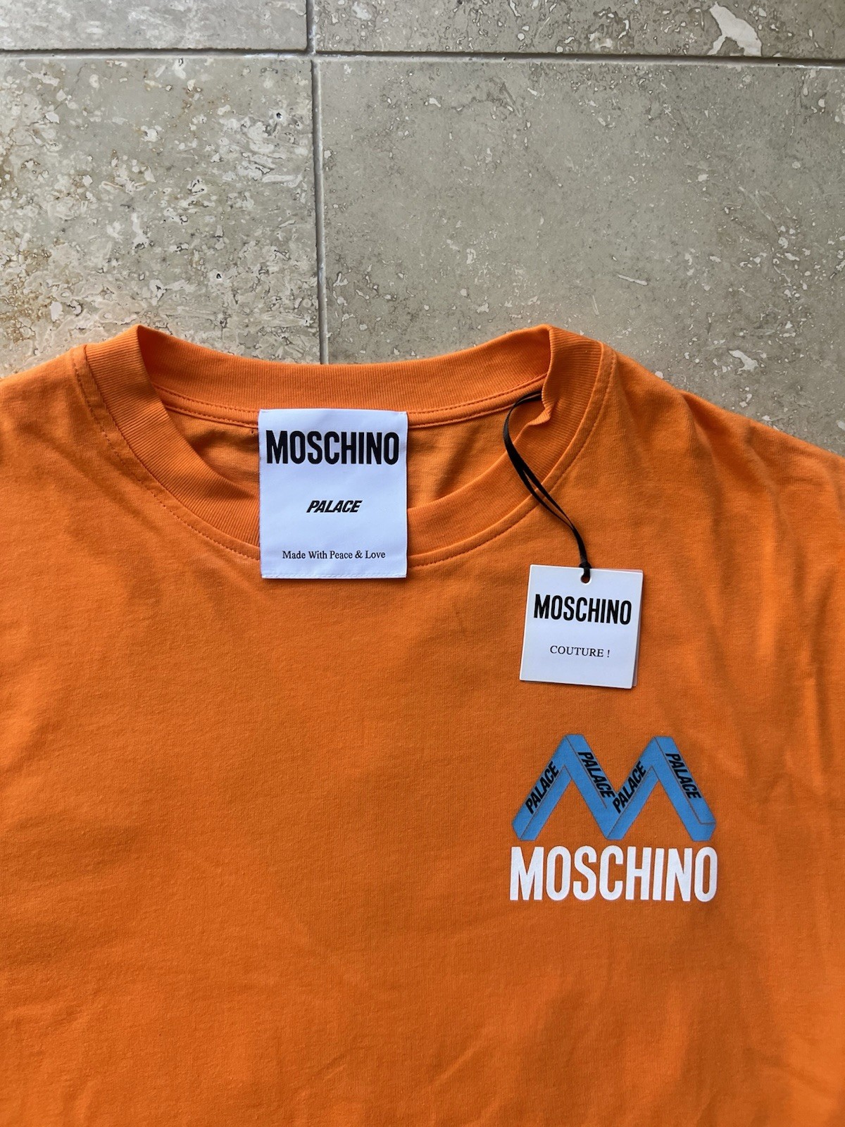 Palace x Moschino Men’s Orange Short Sleeve T Shirt Size XL BNWT MSRP $265