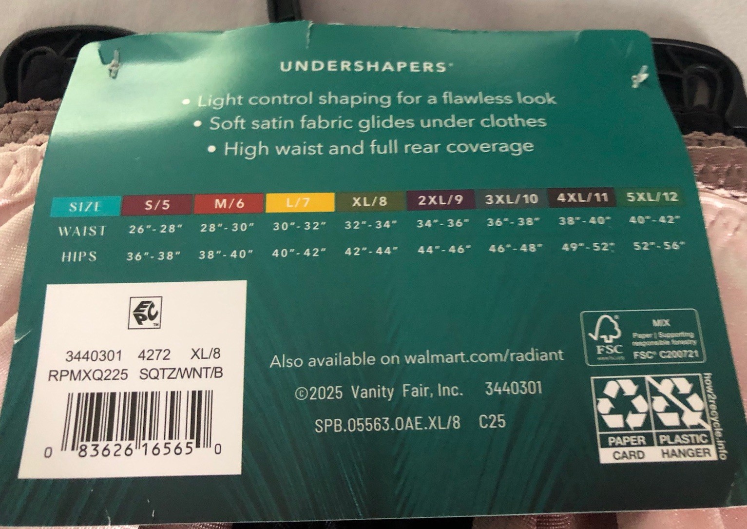 Vanity Fair Radiant Undershapers Light Control Everyday Smoothing 3 Pk Sz XL/8