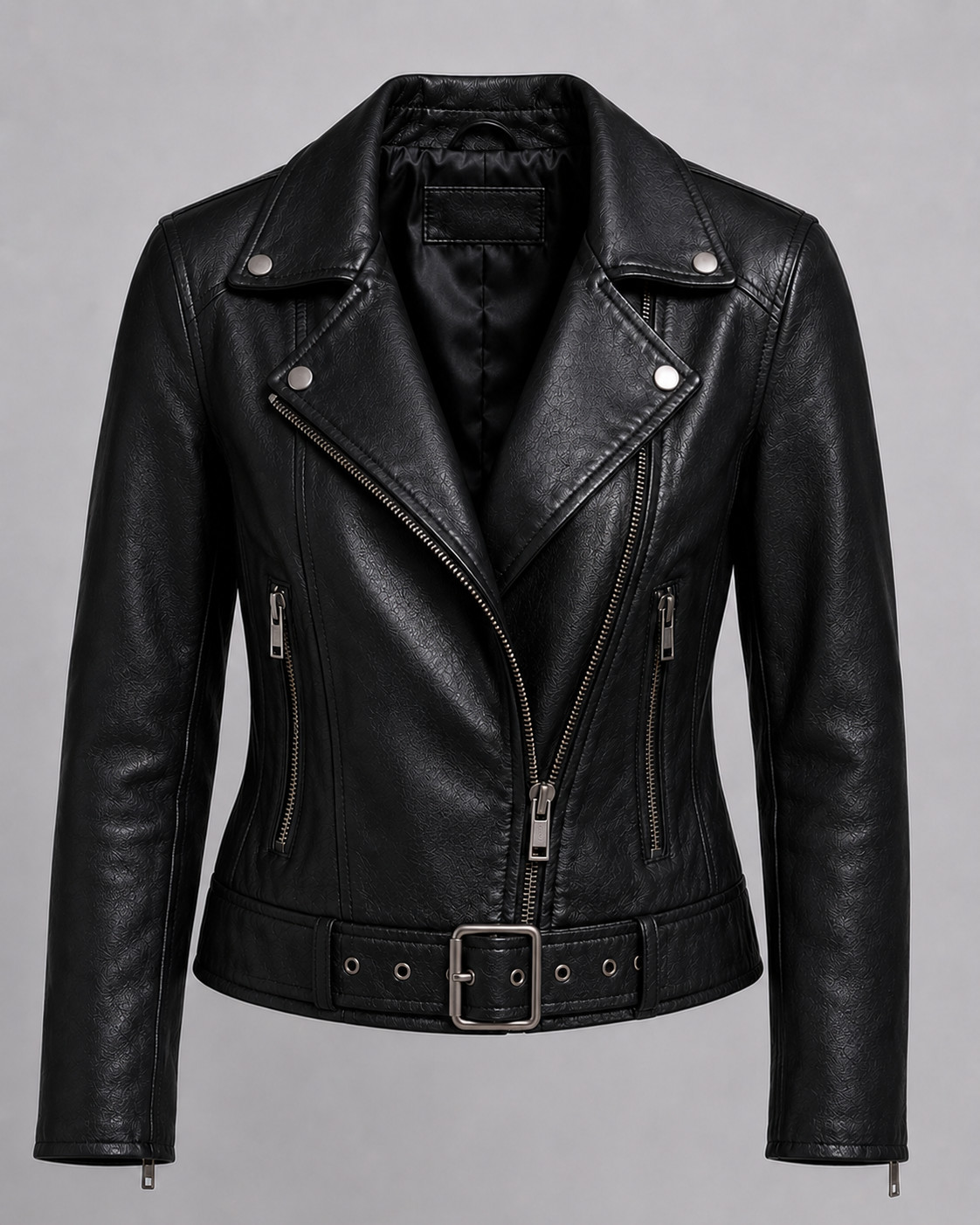 Women’s Genuine Leather Biker Jacket – Black Slim Fit – Moto Zip Fashion Coat