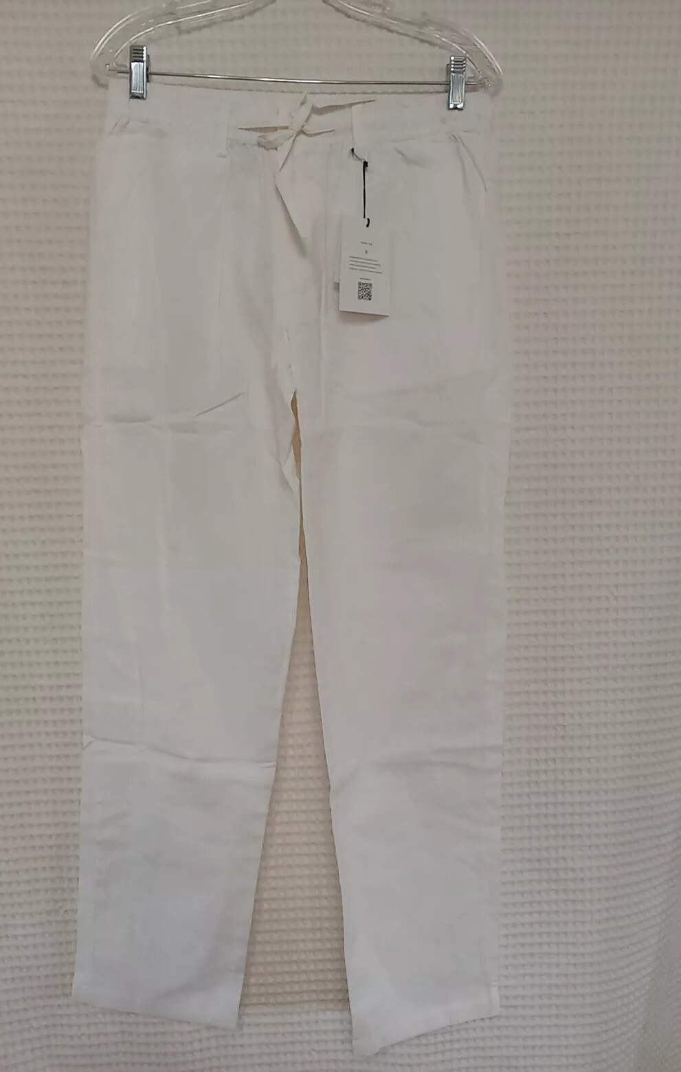 Hat And Beyond Linen Cotton Elastic Waist Drawstring Pants Ivory Size Medium