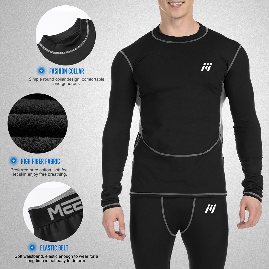 2pc/set Men’s Fleece Thermal Underwear Set Long Johns Base Layer Winter Outdoor