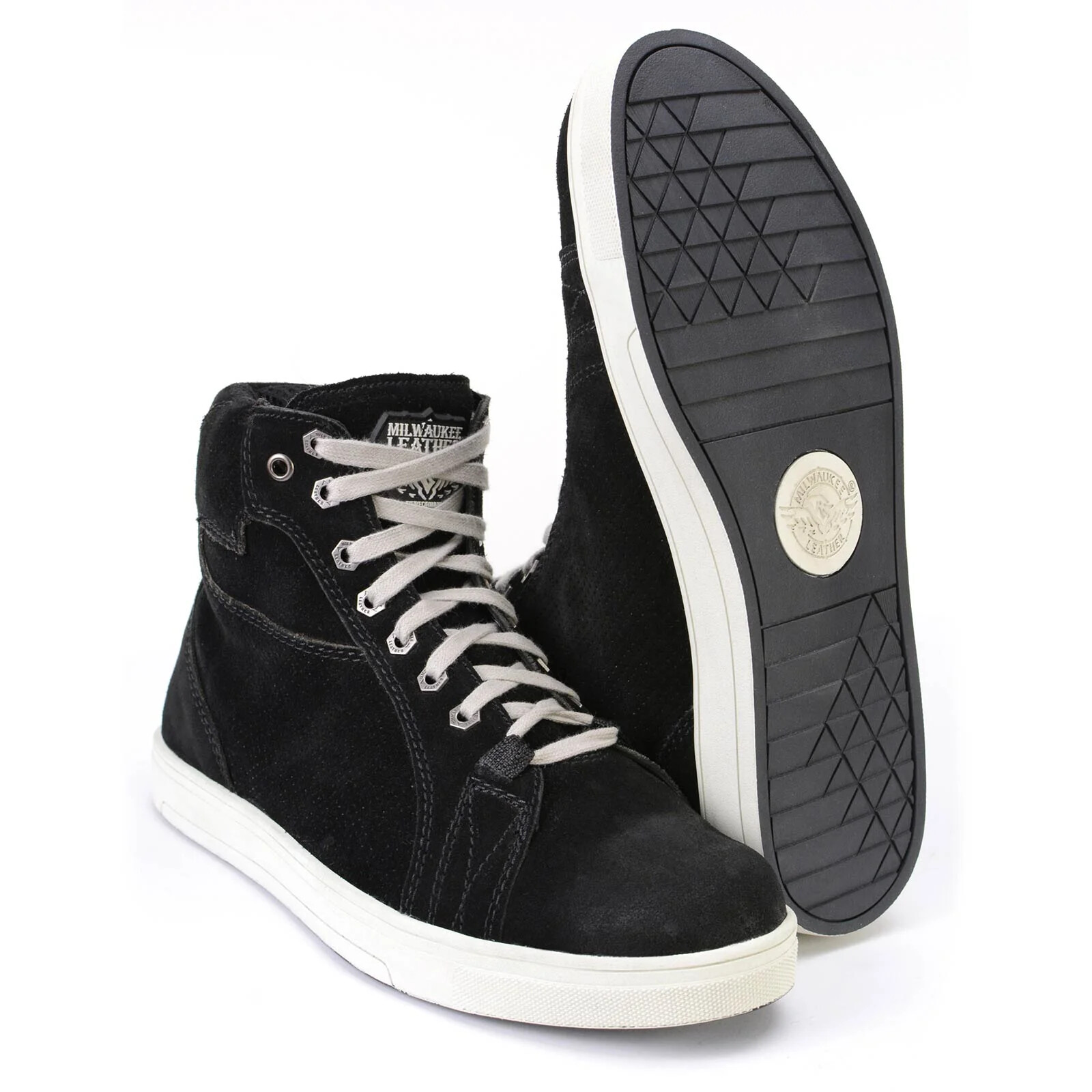 Milwaukee Leather MBM9106 Men’s Black Perforated Leather and Grey Stitching Shoe