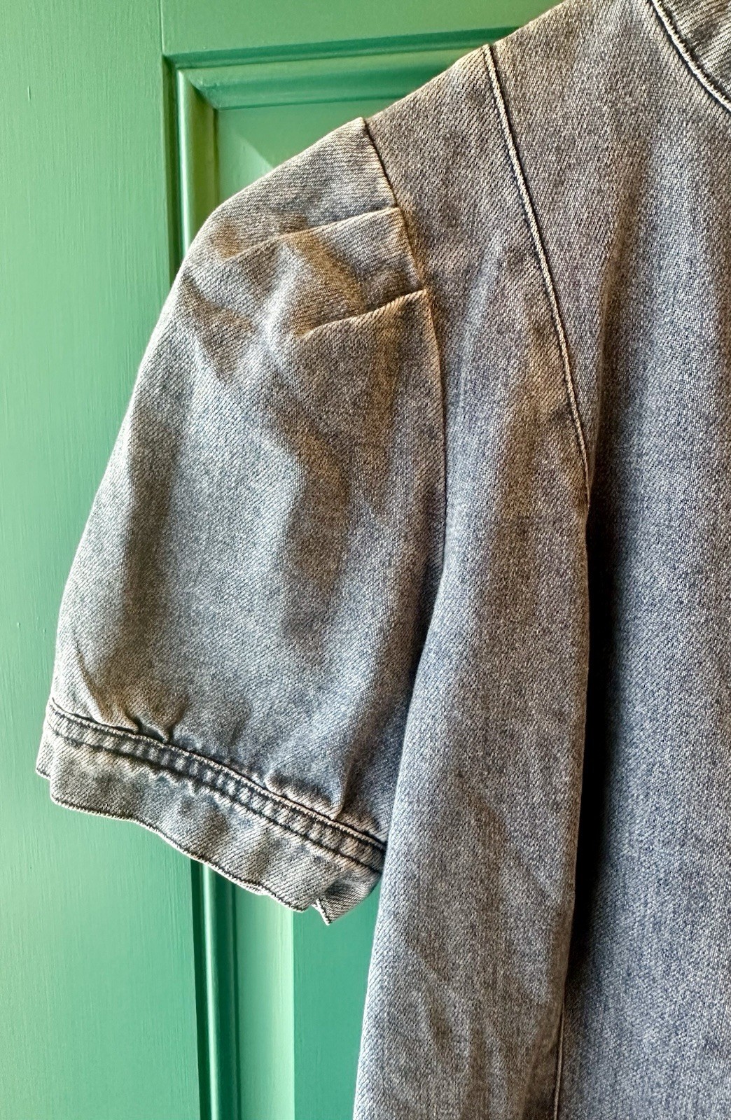 Lulus Wonderful Day Acid Wash Denim Puff Sleeve Mock Neck Mini Dress Small