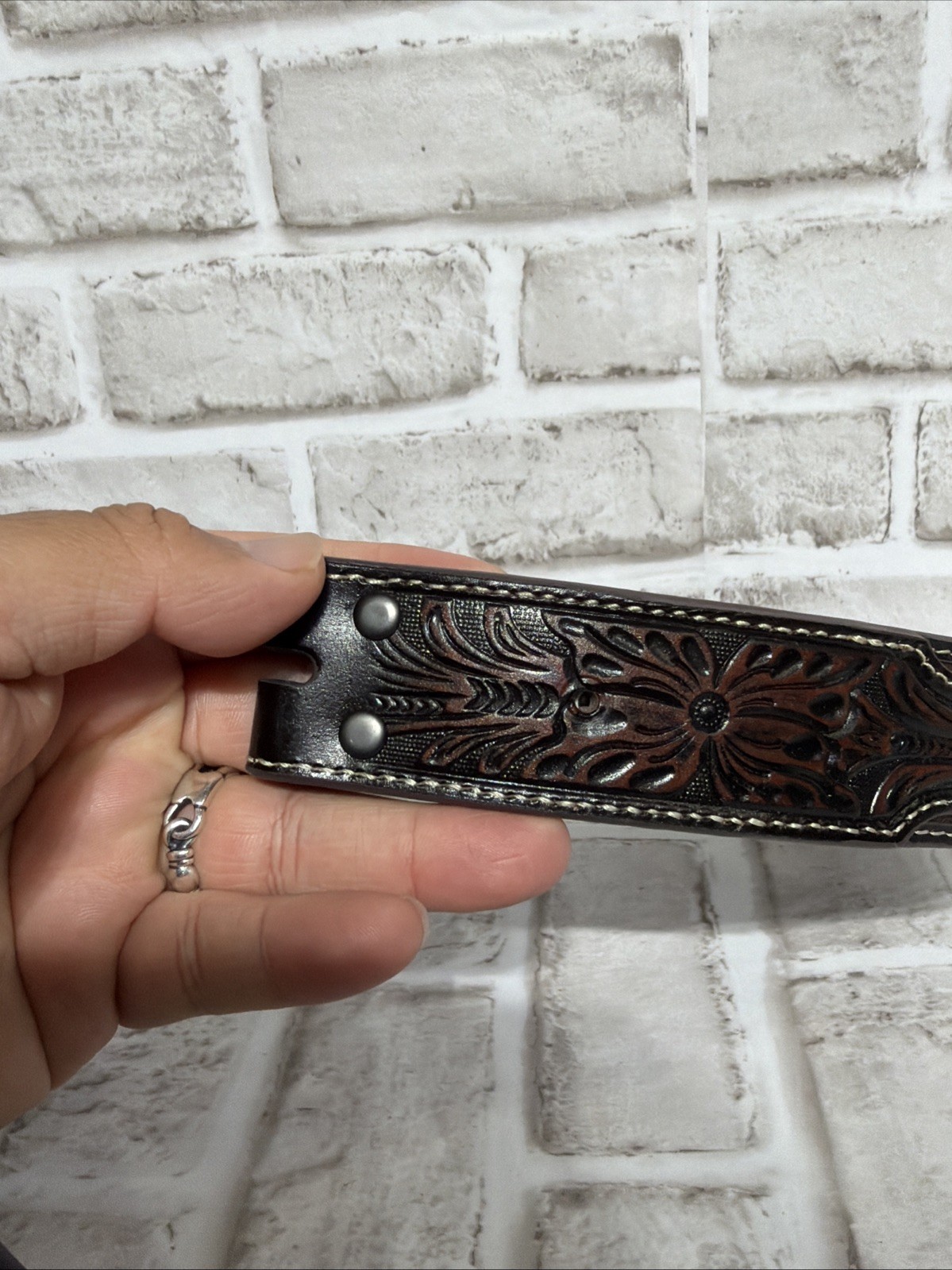 Ariat Men Limited Edition Ostrich Tooled Brown Leather Belt Only No Buckle Sz 34