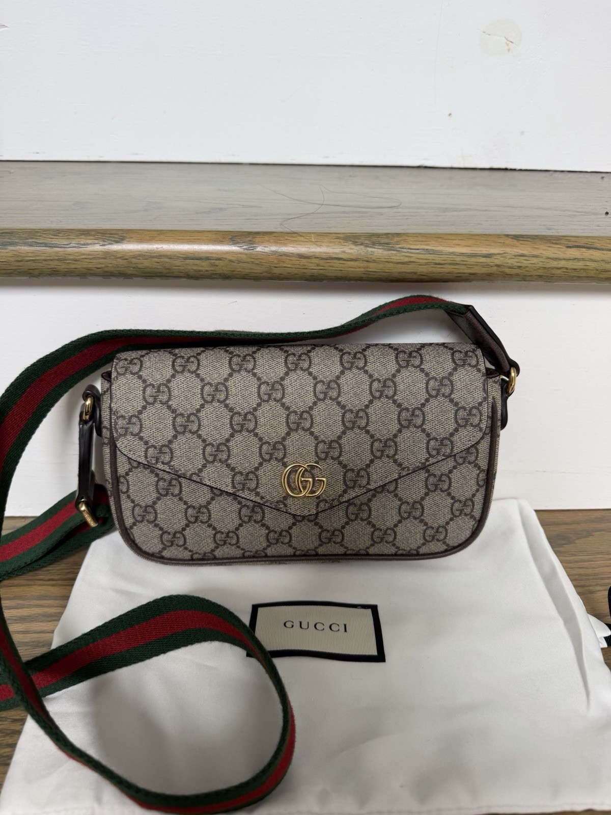 Gucci GG Supreme Monogram Web Stripe Shoulder Bag 764961 New With Tag .