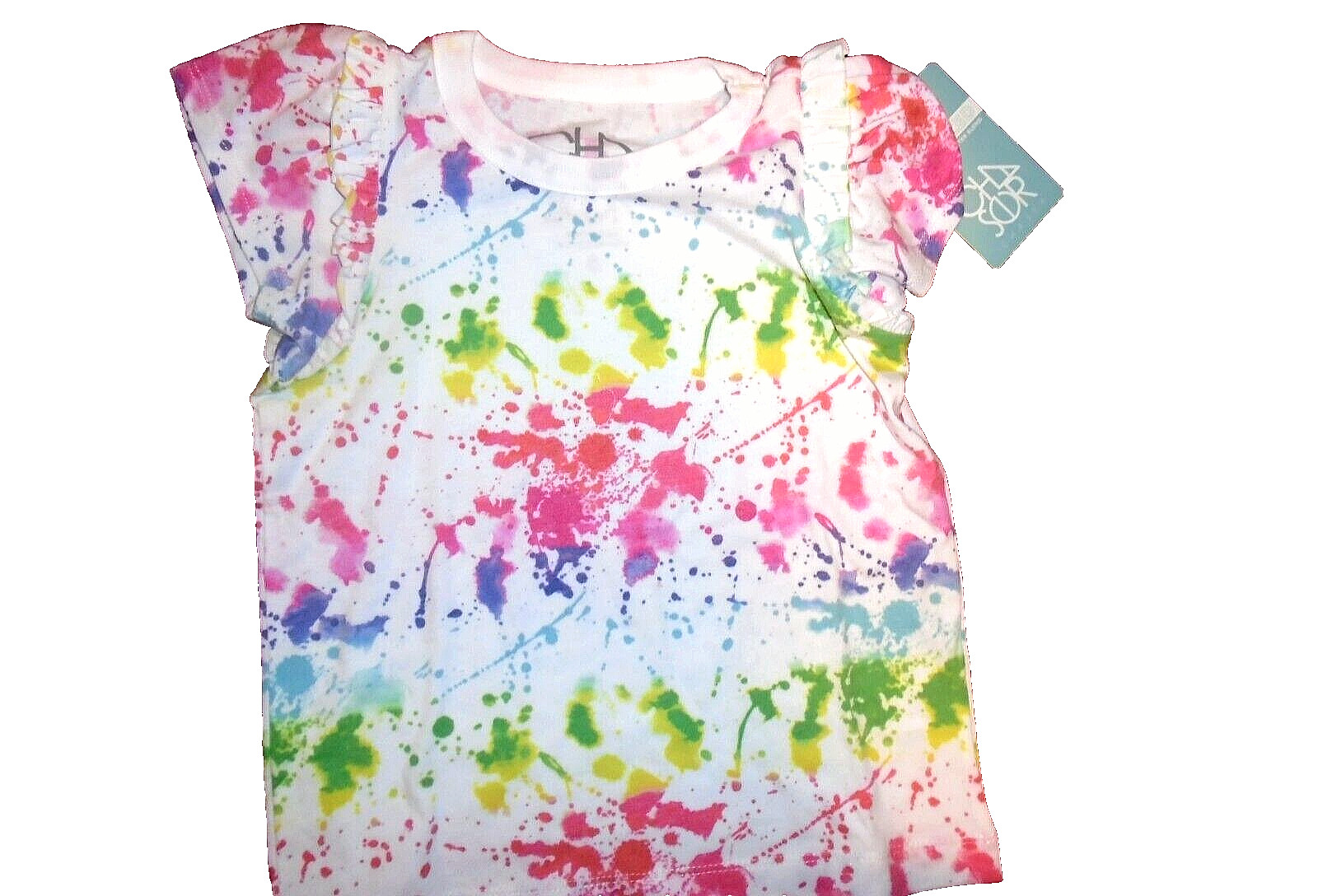Chaser Splatter Paint Rainbow Girls Size LS Crew Neck Tee White With Multi Color
