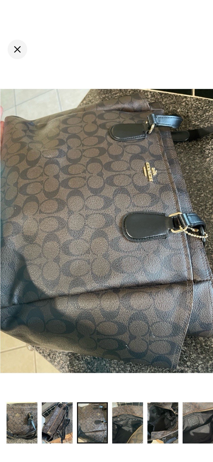 Coach Signature Logo Medium Tote Shoulder Bag Brown/Black Zip, Detachable Strap