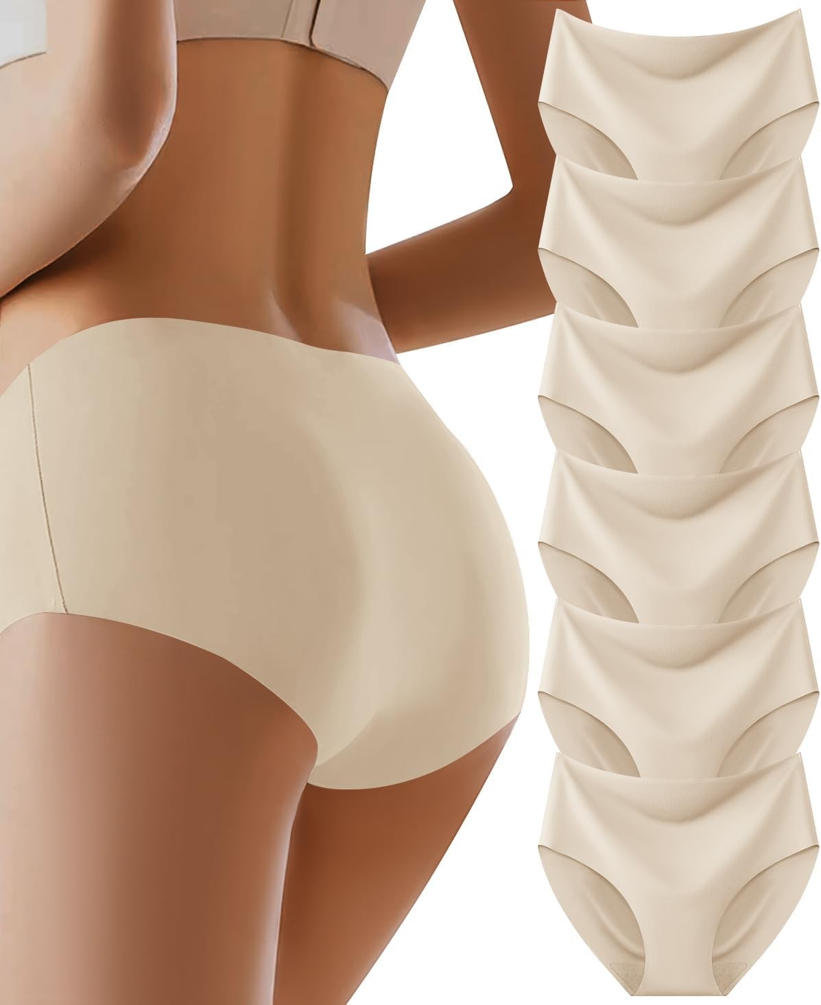 Seamless No Show High Waisted Womens Panties Full Coverage Underwear 6 Pack