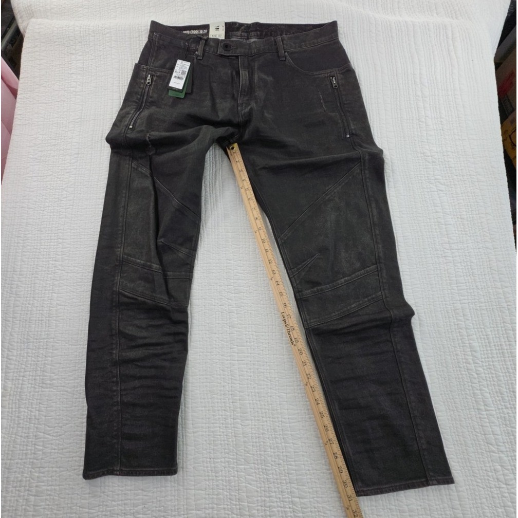G-Star Raw Mens Black Jeans Ignition Destroyed 36×32 Moto Cross 3D Zip Slim