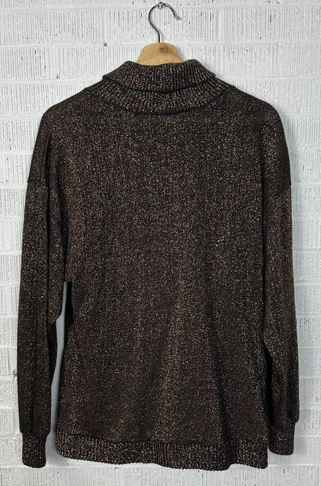 Vintage Christian Dior Loungewear Metallic Gold/Black Ribbed Turtleneck Sweater