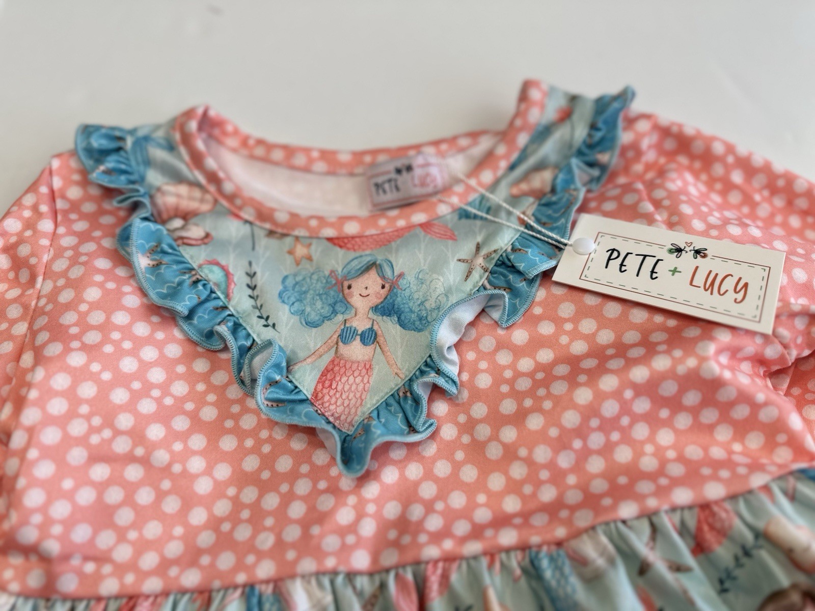 Pete & Lucy Mermaid Dress Outfit Set Polka Dot Leggings Girls Size 5 NEW NWT