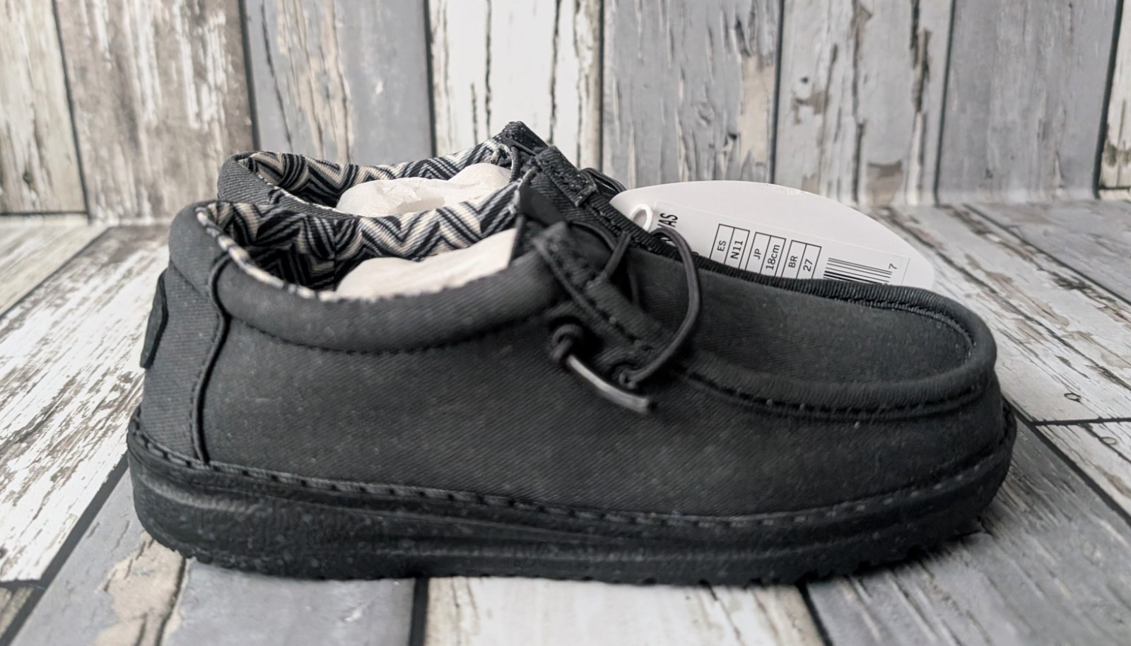Hey Dude Wally Stretch Canvas Kids Size C11 Black Slip On Shoes 41144-060 NEW