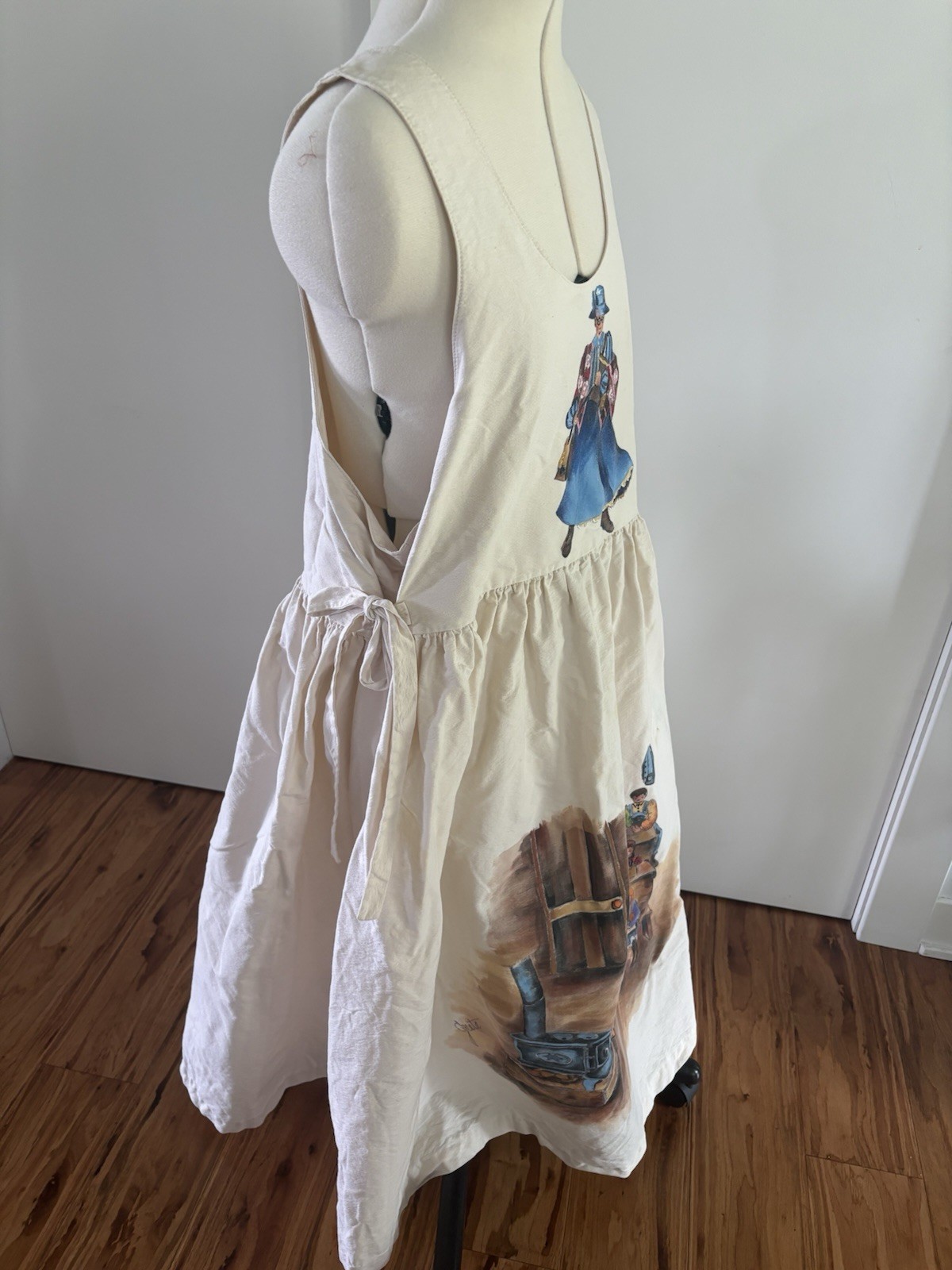 Hand Painted flour sack primitive prairie sleeveless dress school room Greta