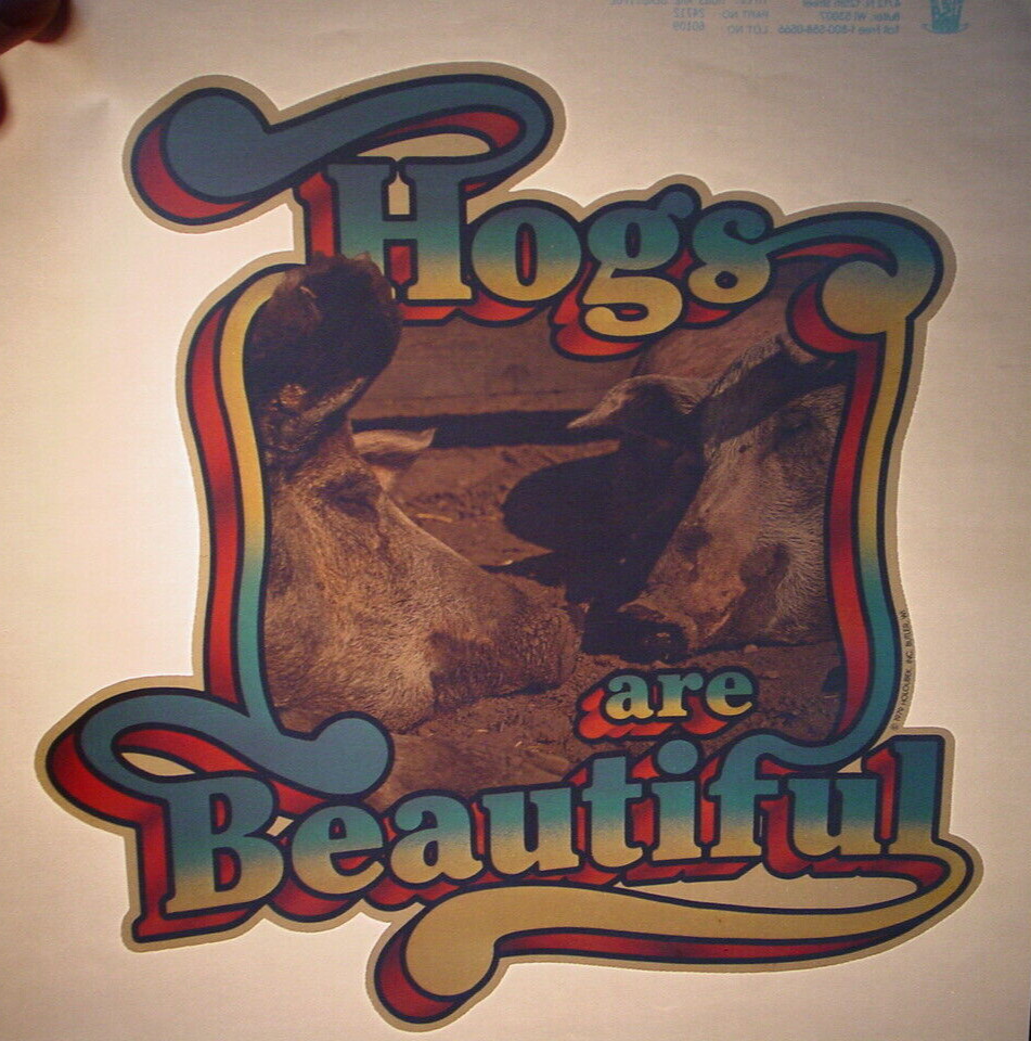 HOGS ARE BEAUTIFUL 1970’s IRON ON FARM ANIMAL FARMING TRANSFER -NICE, B-13