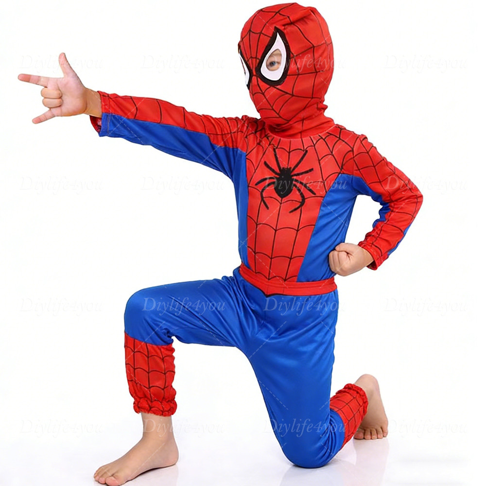 Kid SpiderMan Cosplay Costume Boys Tobey Maguire Outfit Jumpsuit Clothes 3-7Age
