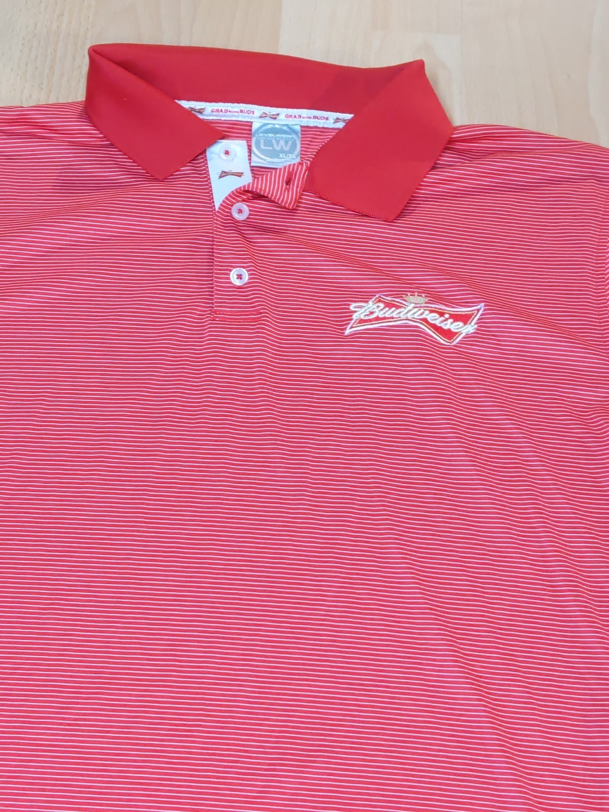 Budweiser Level Wear Polo Shirt Men’s Size XL Red Stripe Embroidered Golf Active