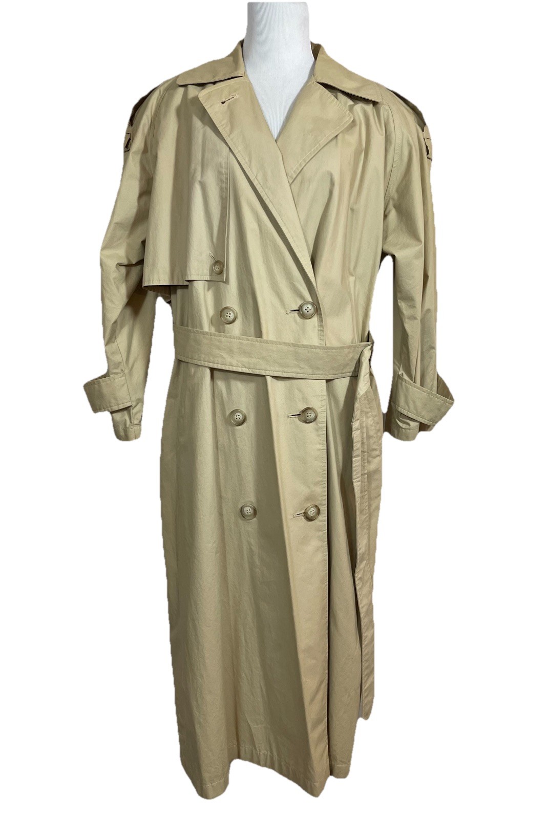 Anne Klein Trench Rain Coat Womens 6P Classic Tan Double Breasted Belted