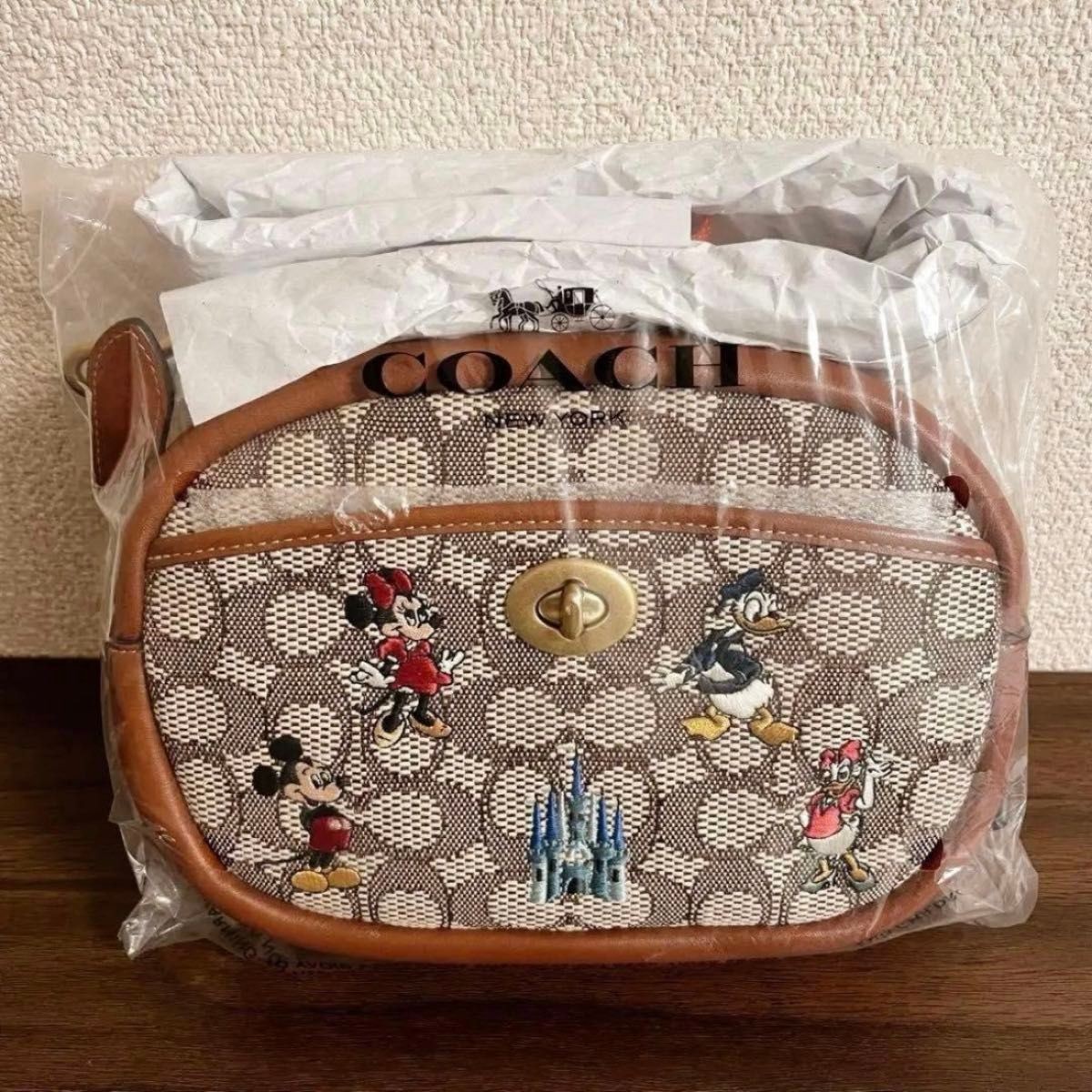 COACH Disney Camera Bag Signature Textile Jacquard Mickey Mouse C8555 Cocoa Mult