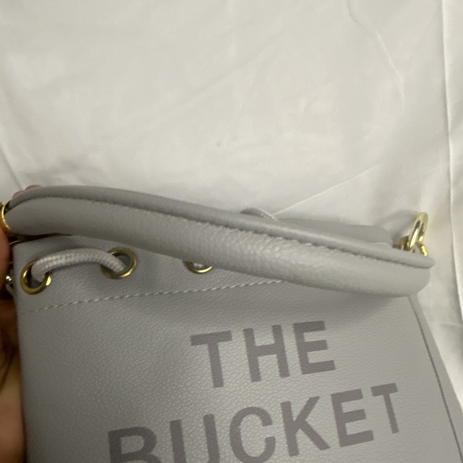 Marc Jacobs Gray Small Drawstring Bucket Crossbody Bag Gold Hardware Strap