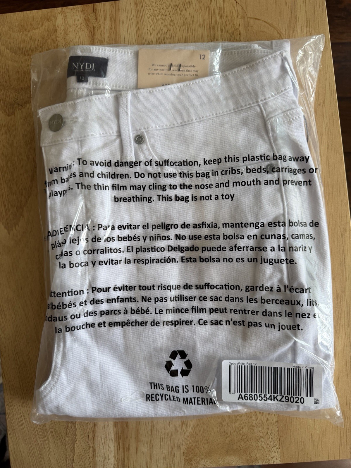 NYDJ NWT Size 12 Billie Mini Ankle Boot Jeans In Optic White