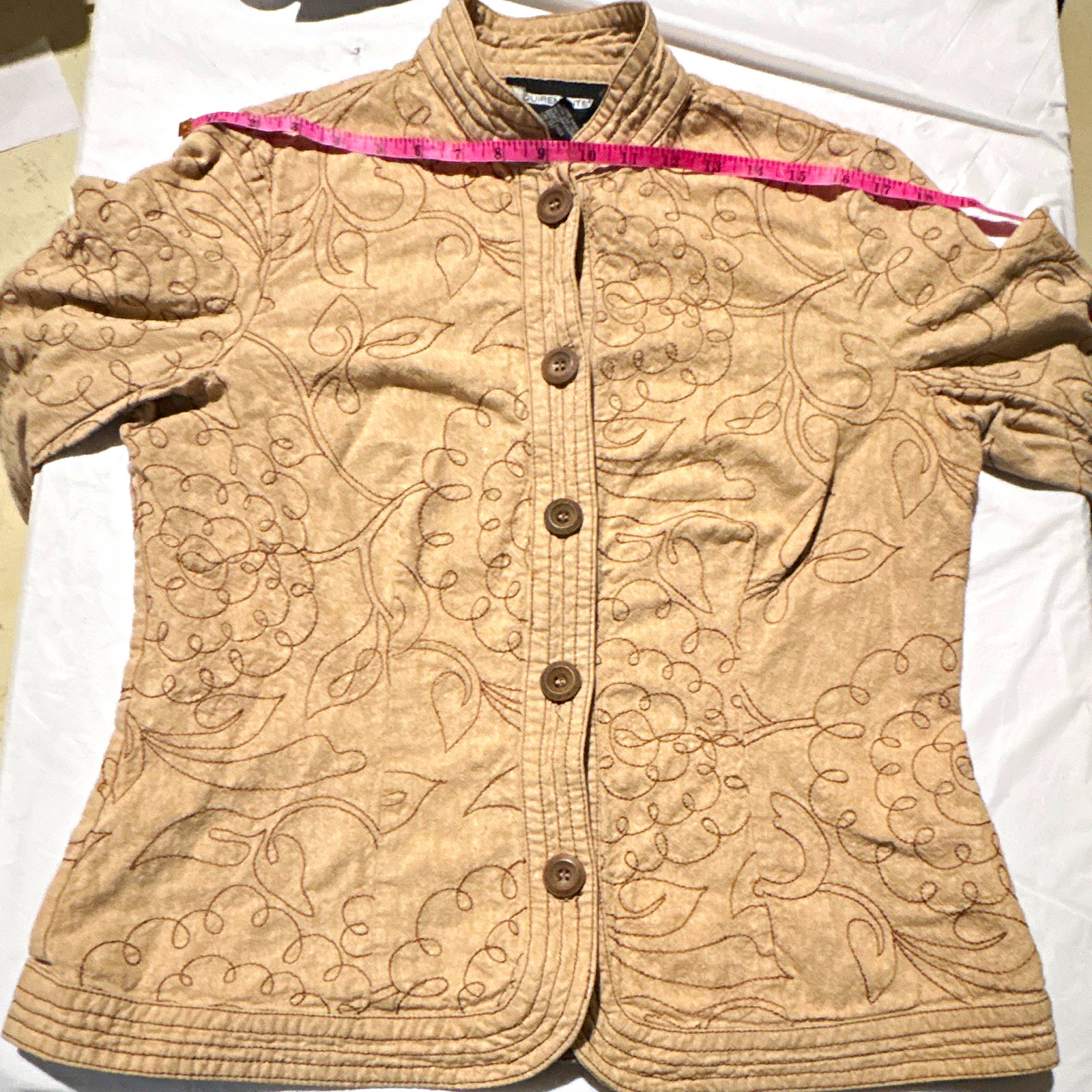 Requirements Women’s Beige Floral Quilted Button-Front Stand Collar Jacket M