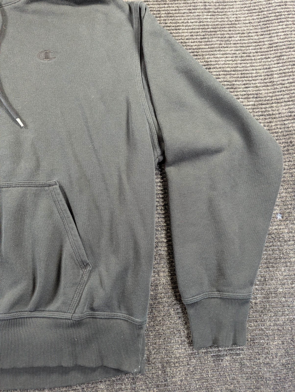 Champion Powerblend Fleece Pullover Hoodie Mens L Black Cotton Kangaroo Pocket