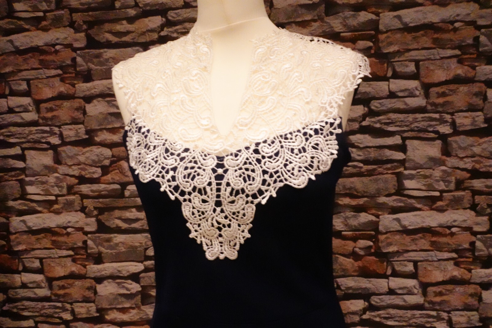  Quiz Stunning Ladies Lace Top Navy Party Dress Size 14 Immaculate Condition